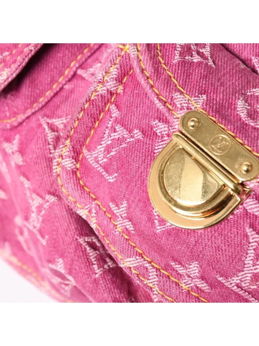 Louis Vuitton Baggy PM Shoulder Bag Monogram Denim Leather Pink Gold